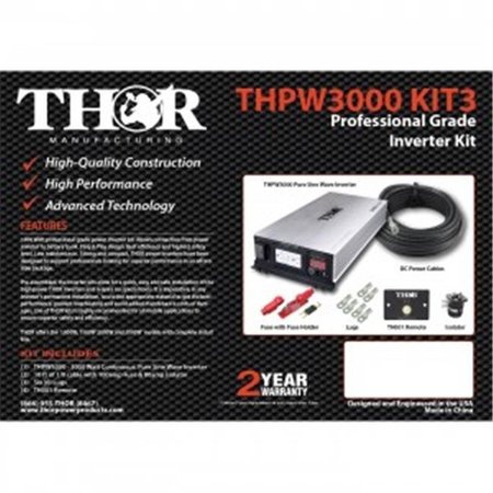 THOR Power Inverter, Pure Sine Wave, 6,000 W Peak, 3,000 W Continuous, 2 Outlets THPW3000 KIT3